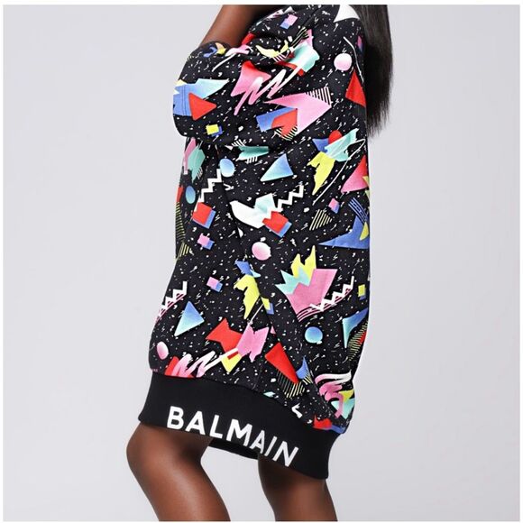 Balmain Other - Balmain Authentic Girls Black Geometric Print Sweatshirt Bubble Dress sz 8 EUC
